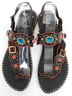 Wanted Sz 10 Chunky Jeweled Embellished Toe Loop Thong Sandal Boho Western Boho